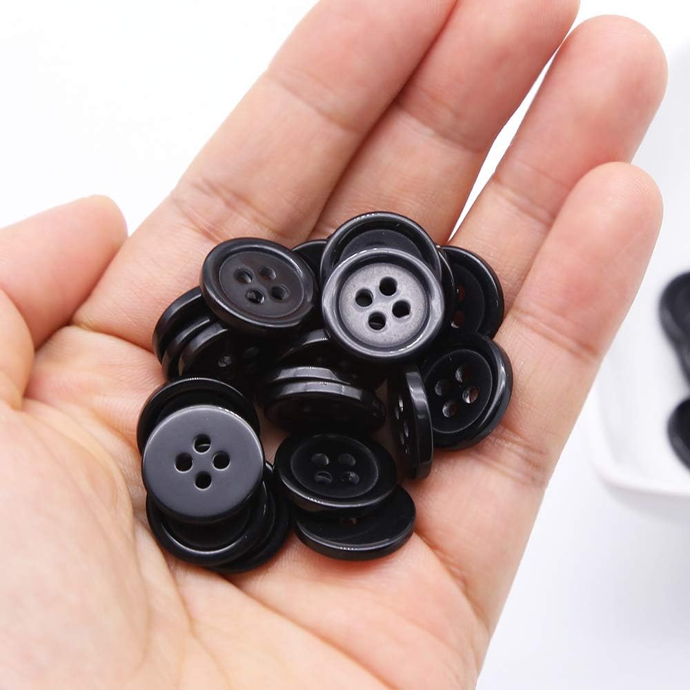 5/8 Inch 4 Holes Black Buttons 15mm Sewing Round Button for Craft Pack of 160 Pcs