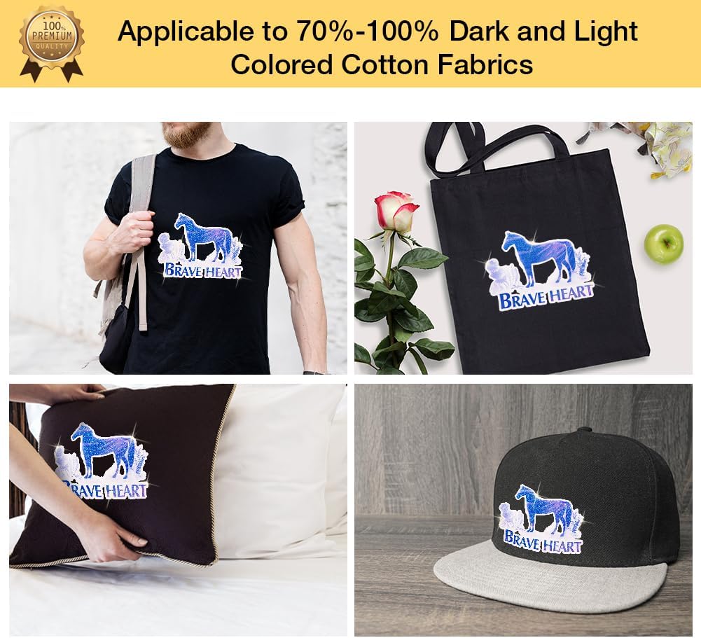 Blue Glitter Heat Transfer Paper for Inkjet Printer (5 Sheets, 8.5x11'') Printable Heat Transfer Vinyl for T Shirts Iron on Transfers for Light & Dark Fabrics