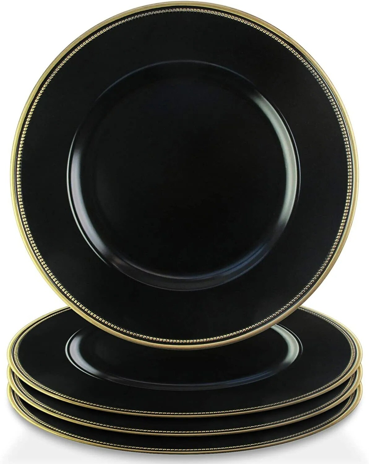 Elle Decor Beaded Charger Plate 13" Decorative Melamine Dinner Plate, Set of 4