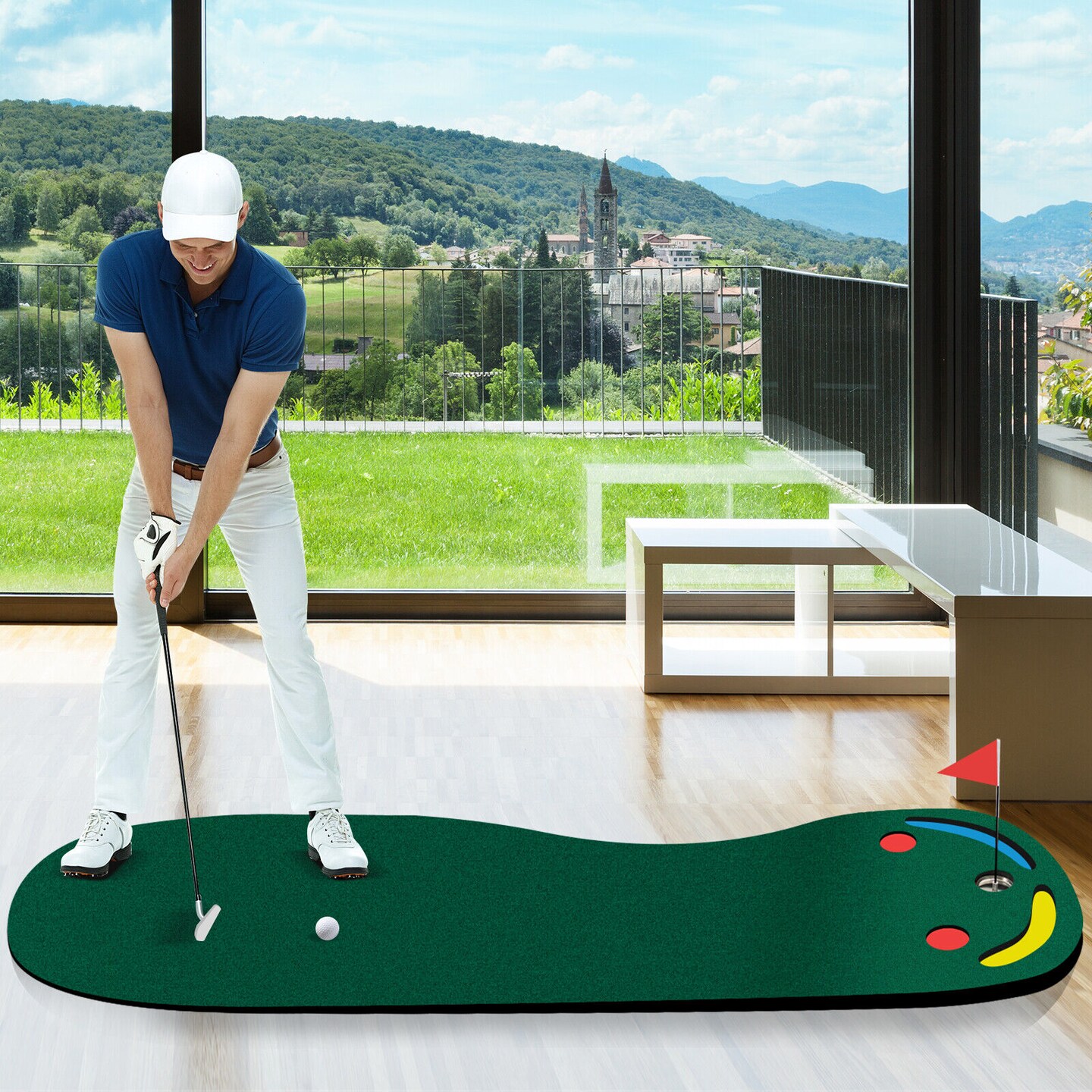 Golf Putting Green Set with 2 Built-in Hazards For Indoor Outdoor Use