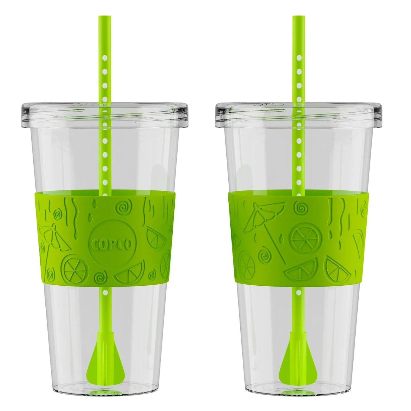 Copco Sierra Tumbler with Lid and Straw, Set of Two 24 oz (Clear/Lime)