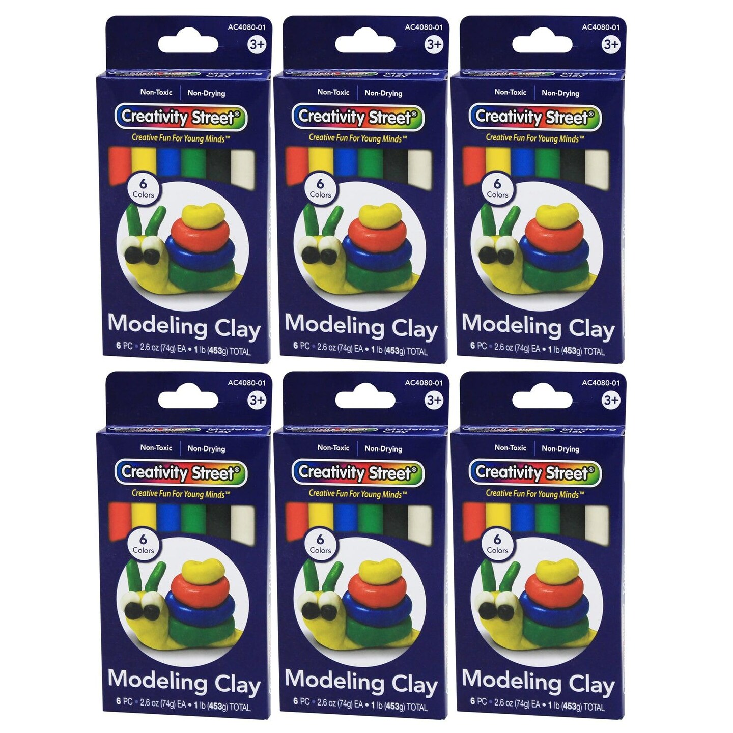 Extruded Modeling Clay, 6 Assorted Colors, 6 Sticks/1 lb. Per Pack, 6 Packs