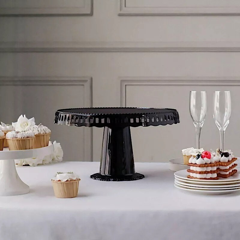 BLACK 4 Plastic 13&#x22; Dessert Pedestals Round CUPCAKE STANDS