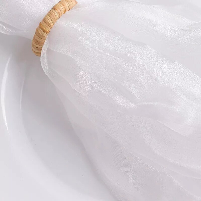 5 5 WHITE Sheer Crinkled Organza Decorative Table Dinner NAPKINS