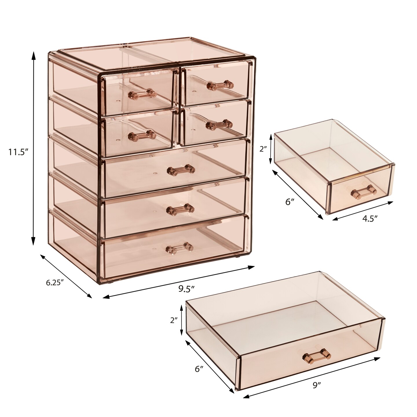 Sorbus Acrylic Makeup Organizer and Storage Case for Makeup &#x26; Jewelry - Brown (4 Large, 2 Small Drawers)