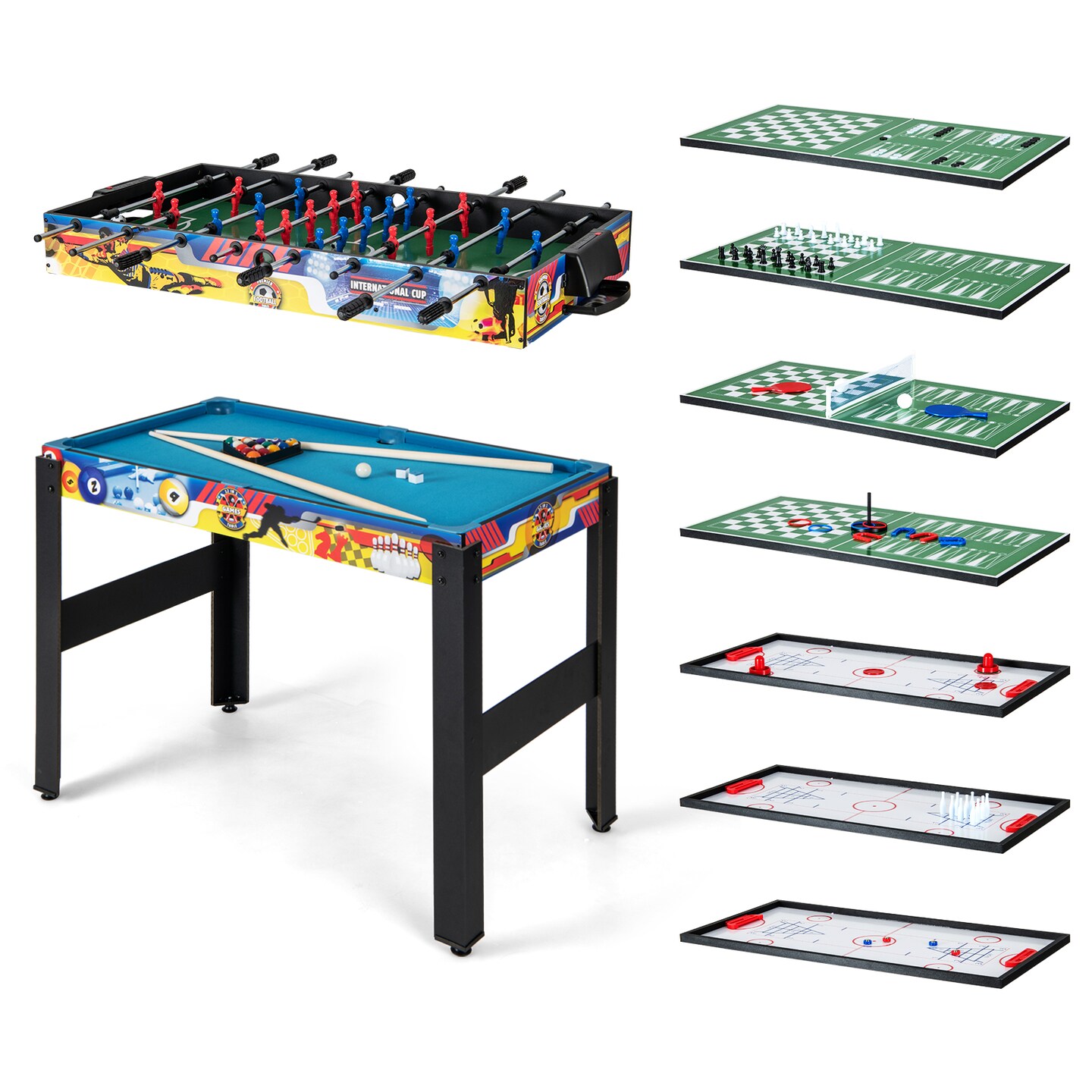 12 in 1 Multi Game Table Set Foosball Billiards Hockey Table Tennis Home Game Multi Color