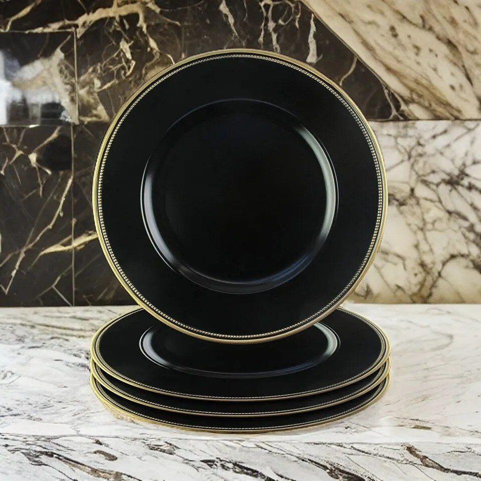 Elle Decor Beaded Charger Plate 13" Decorative Melamine Dinner Plate, Set of 4