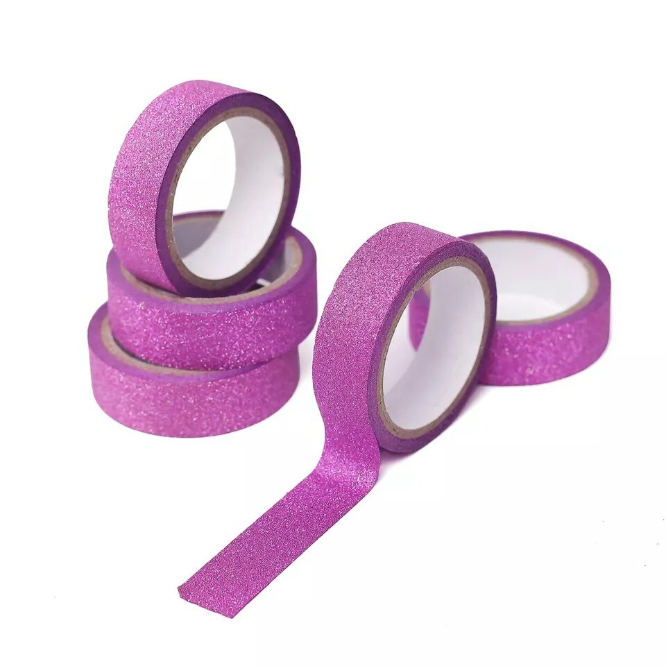 5 HOT PINK 5 yards Self-Adhesive Glittery Washi Tapes