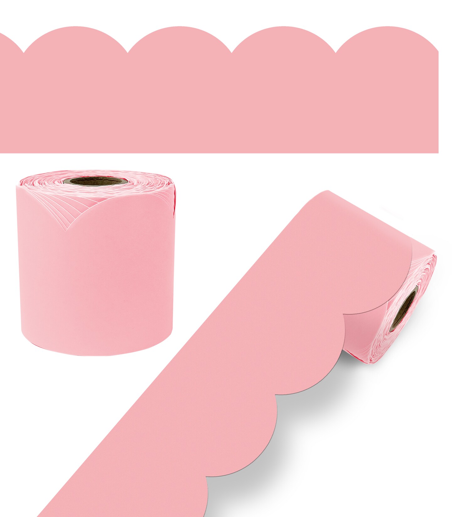Carson Dellosa 65Ft of Dusty Rose Bulletin Board Borders, 1 Roll of Pink Scalloped Trim for Rolling Whiteboard, Cork and Posterboard, Party, Easter, Spring Decorations, and Classroom Decor