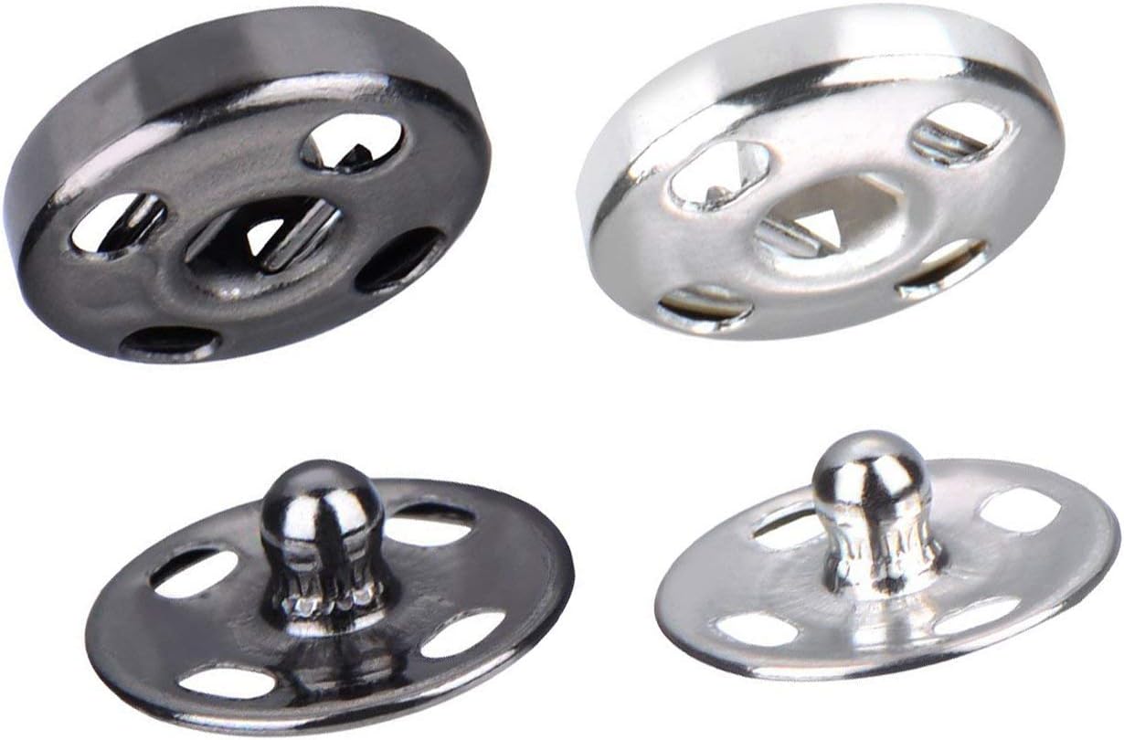 120 Sets Sew-on Snap Buttons Metal Snaps Fasteners Press Studs Buttons for Sewing, 8 mm and 10 mm,Black and Silver