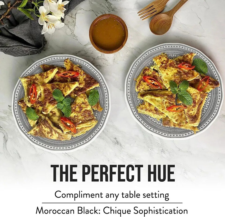 American Atelier Melamine Plates Set Of 4 9-Inch - Moroccan Black/White Design