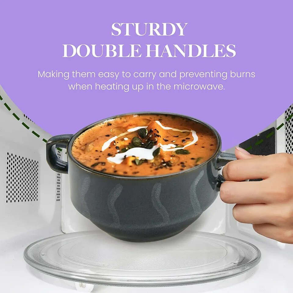 American Atelier Soup Bowls with Handles Set of 4, 16 Oz, Assorted Blue