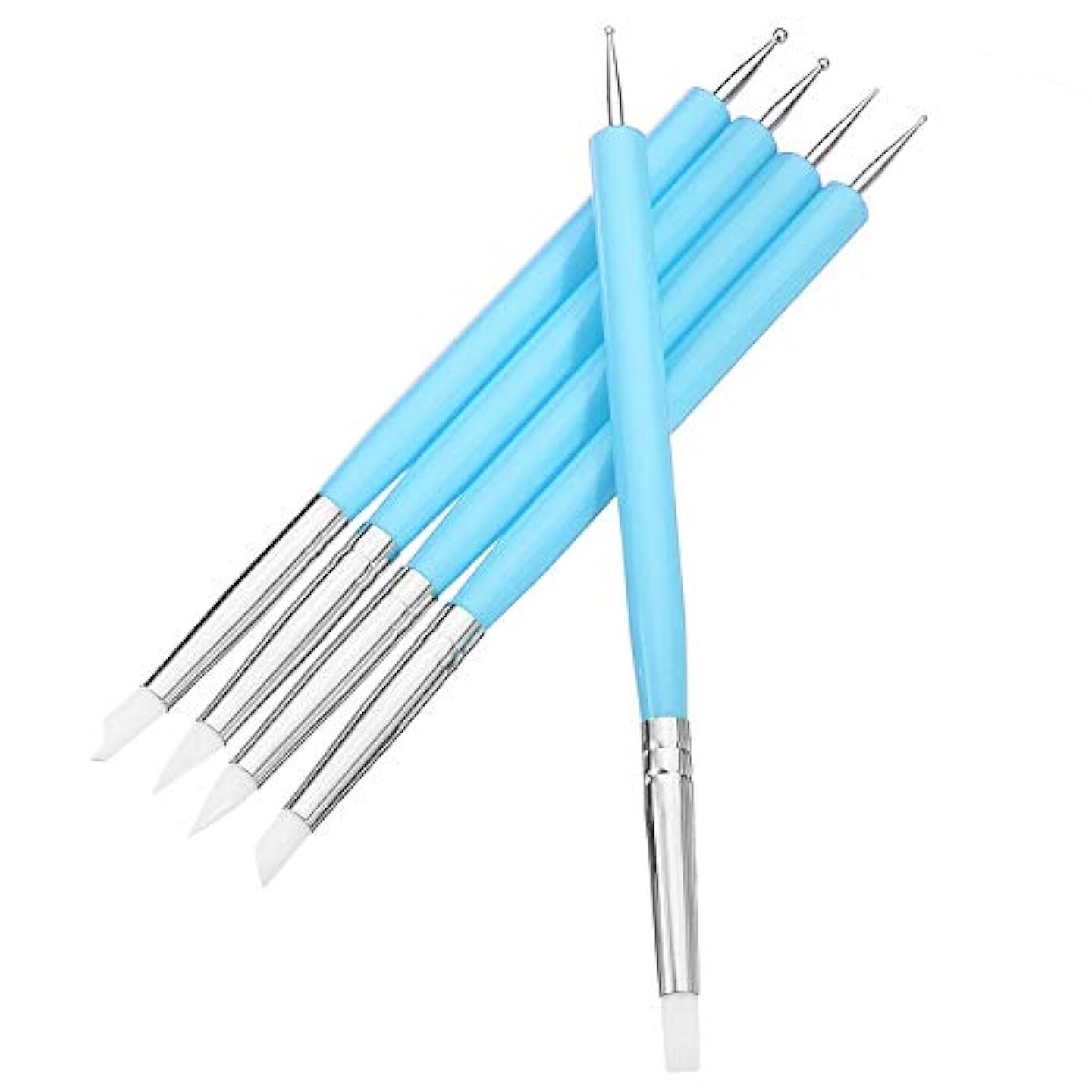 5 pcs/Set Soft Pottery Clay Tool Silicone &#x26; Stainless Steel Two Head Sculpting Polymer Modelling Shaper Art Tools Blue