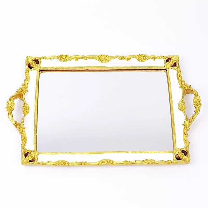 15&#x22;x10&#x22; Metallic WHITE GOLD Rectangular Mirror SERVING TRAY
