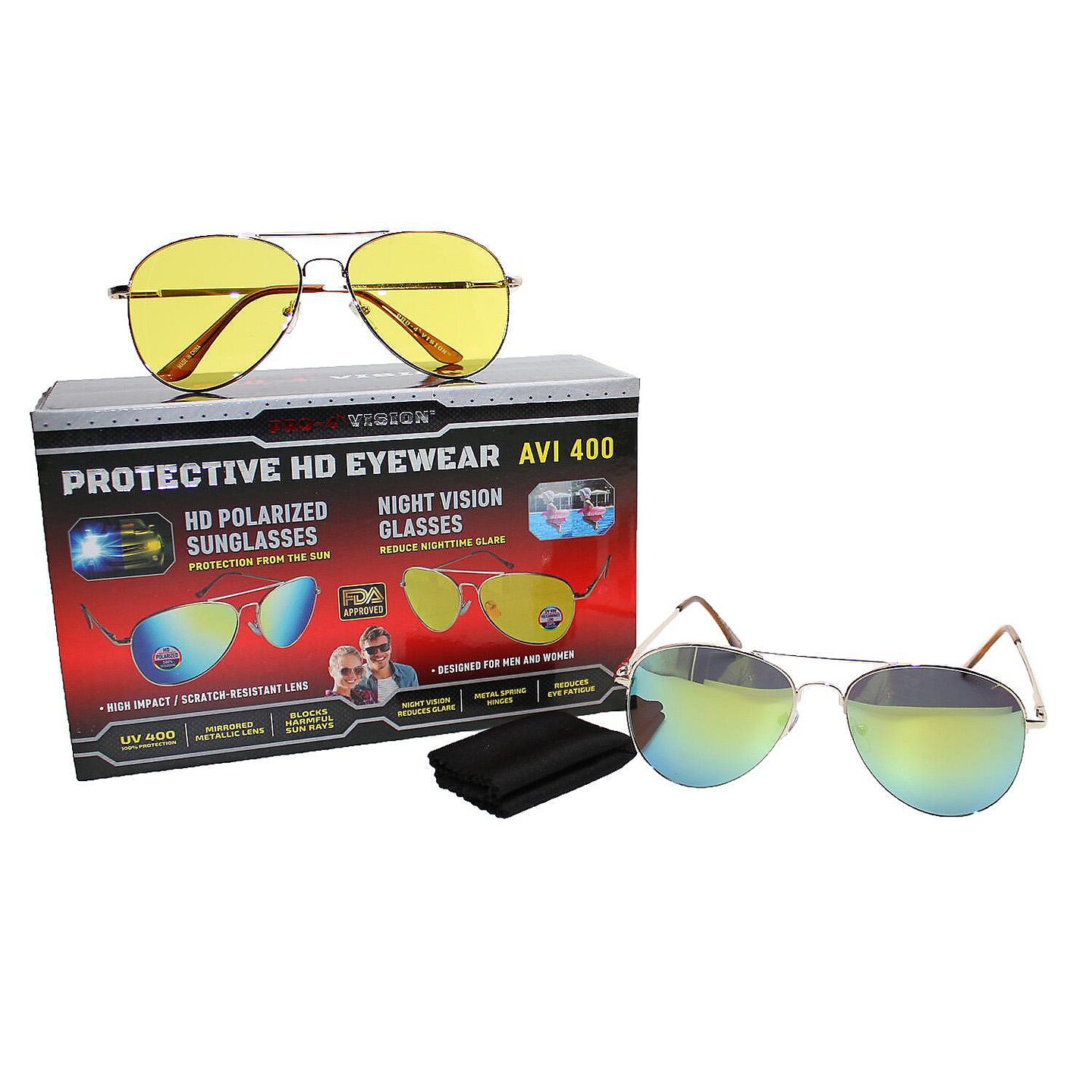 Pro-4 Tactical AVI 400 Series HD Protective Eyewear, Includes Pair of HD Polarized Sunglasses &#x26; Pair of Reduce Nighttime Glare Glasses