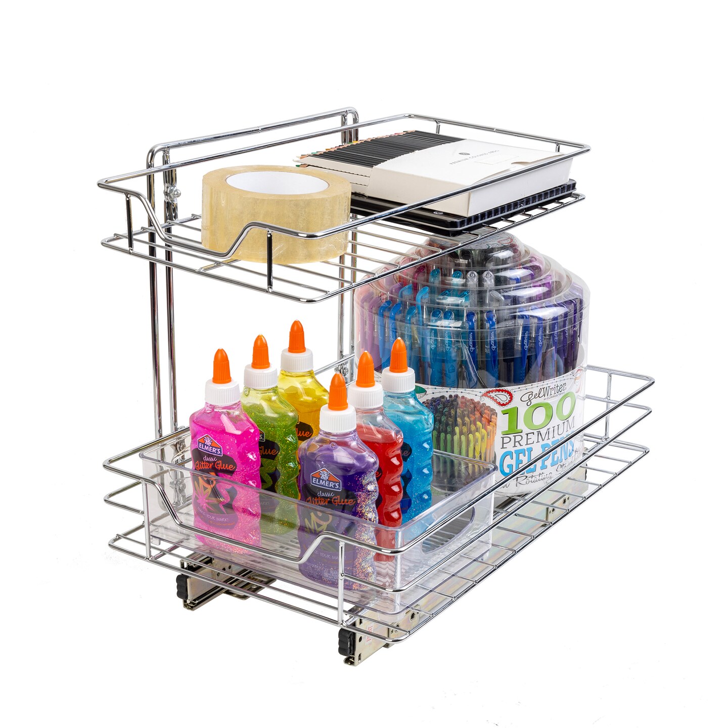 Smart Design 2-Tier Pull Out Cabinet Shelf - Medium - 14 x 18-32 - Chrome