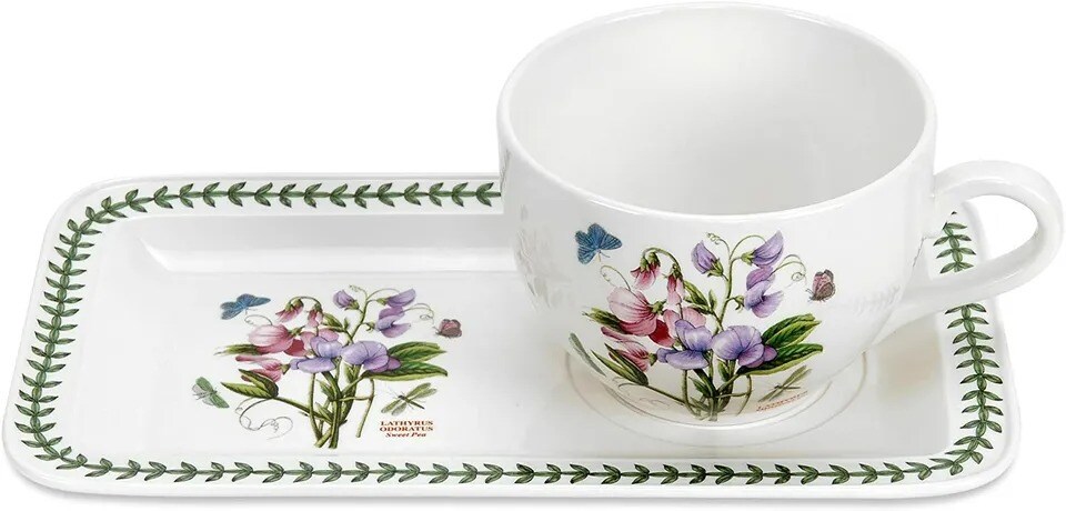 Portmeirion Botanic Garden Porcelain Soup Cup (20 oz) &#x26; Sandwich Set - Sweet Pea