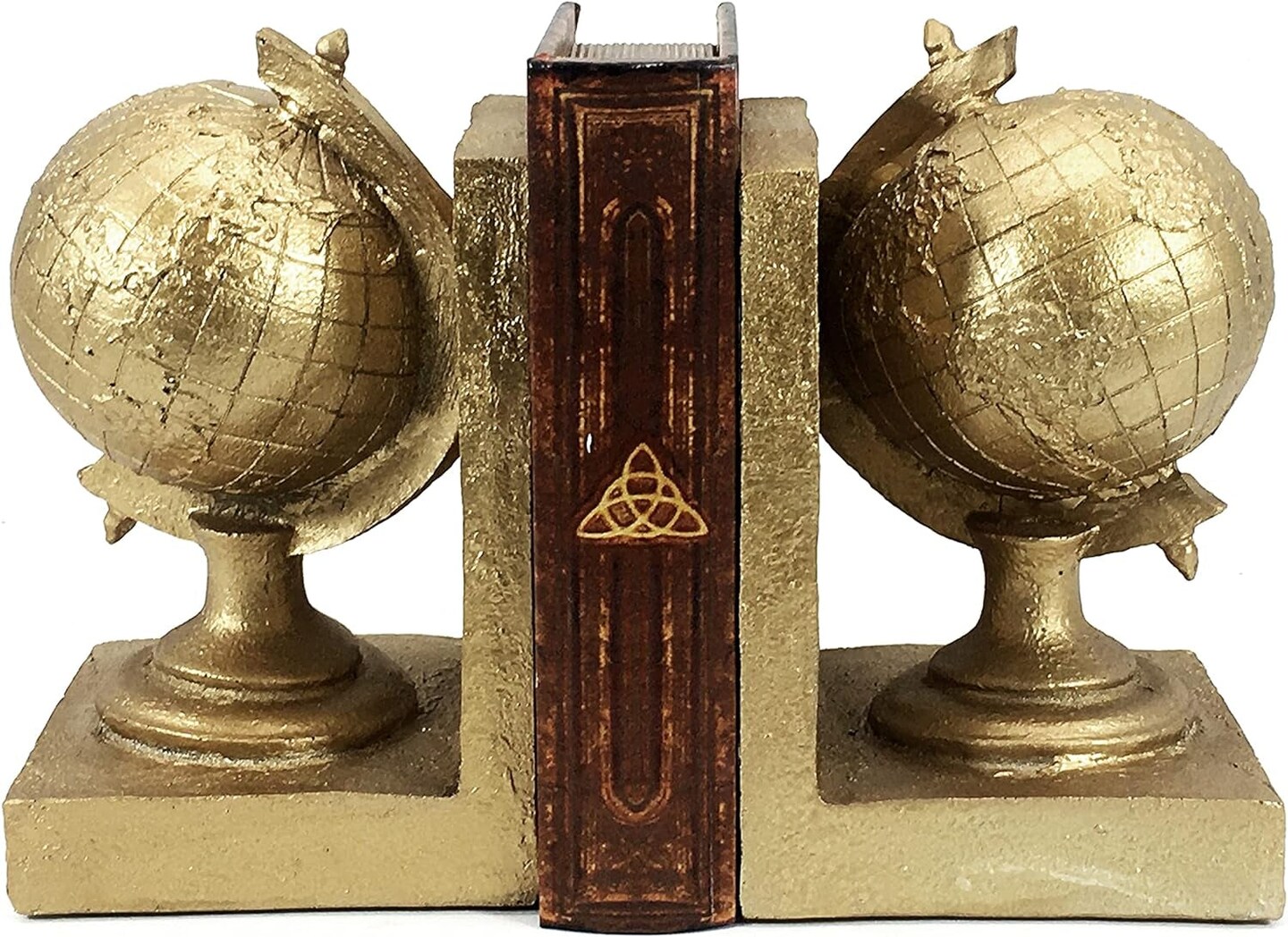 Vintage Globe Bookends Decorative Tellurion Antiques Unique Old World Map Rustic Nonskid Book Ends Desk Bookshelf Shelves Stoppers Holder Farmhouse Boho Decor Gold