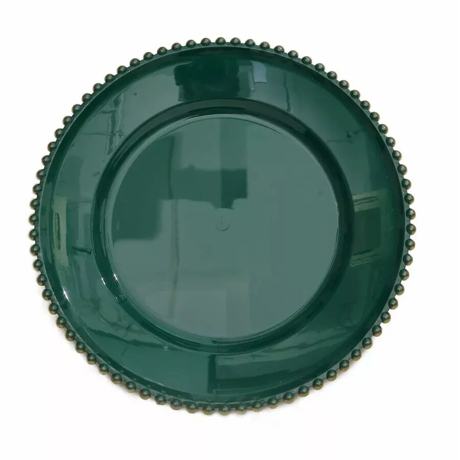 6 Hunter Green 12&#x22; Round Beaded Rim Charger Plates