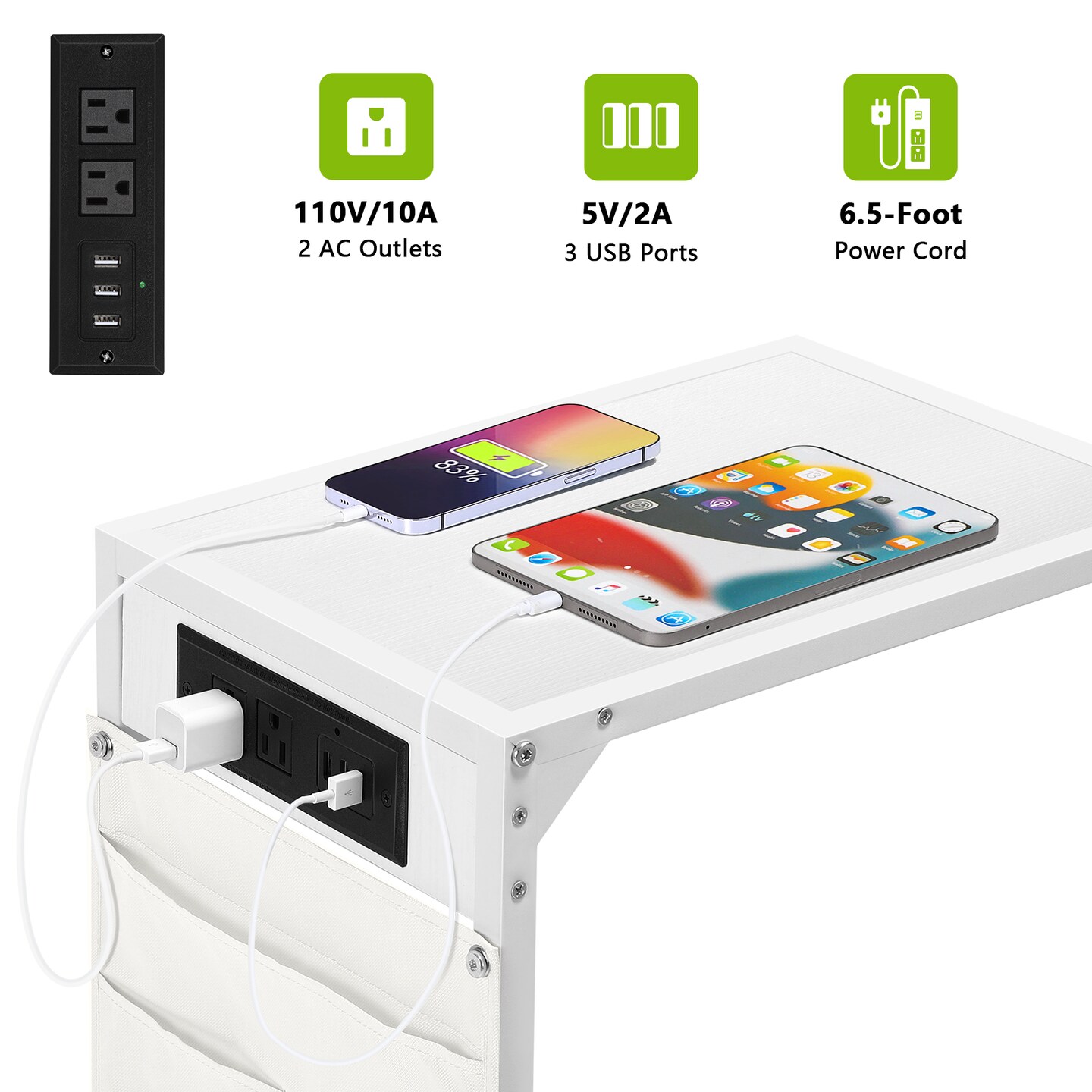 2PCS Side Table with Charging Station