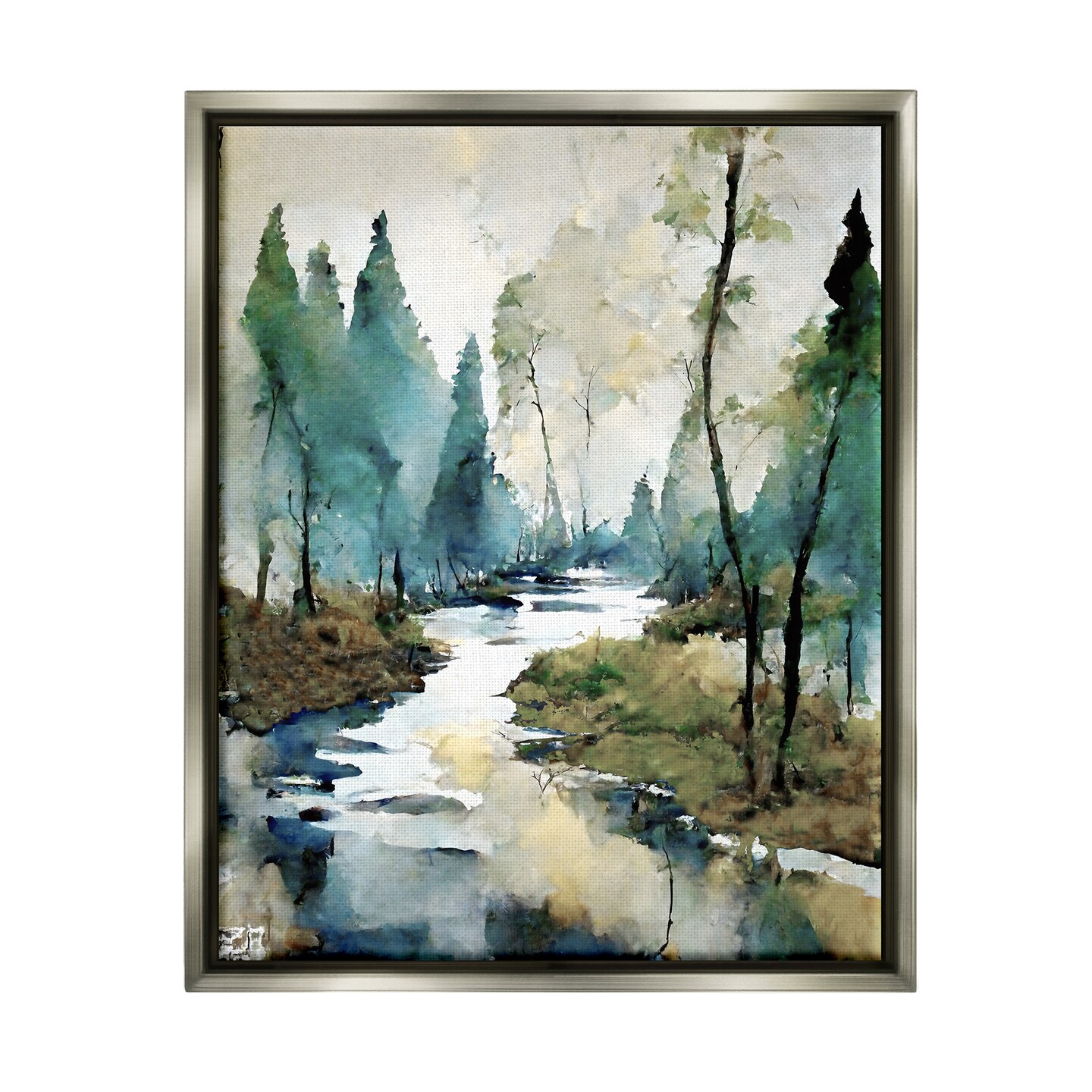 Stupell Industries Watercolor Creek Landscape Framed Floater Canvas Wall Art