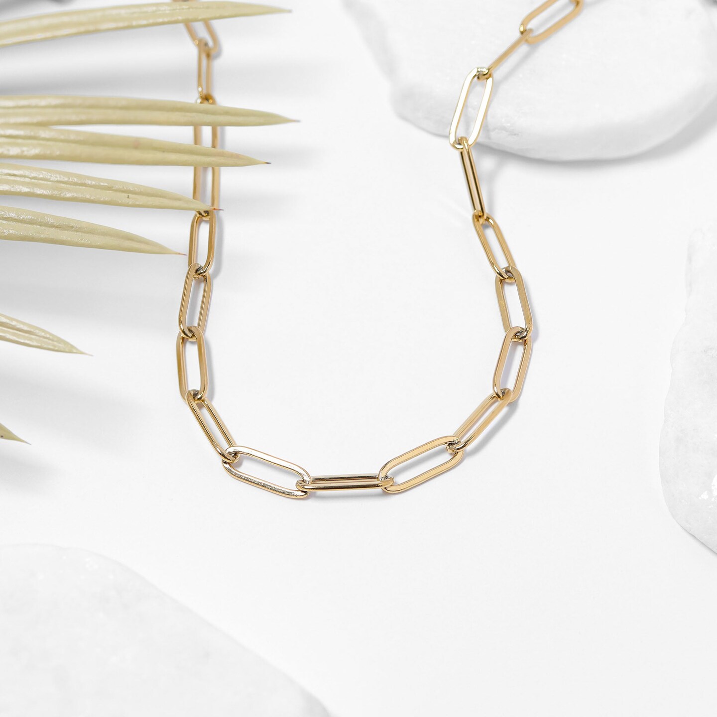 18K Gold PVD Coated Stainless Steel Paperclip Chain Necklace