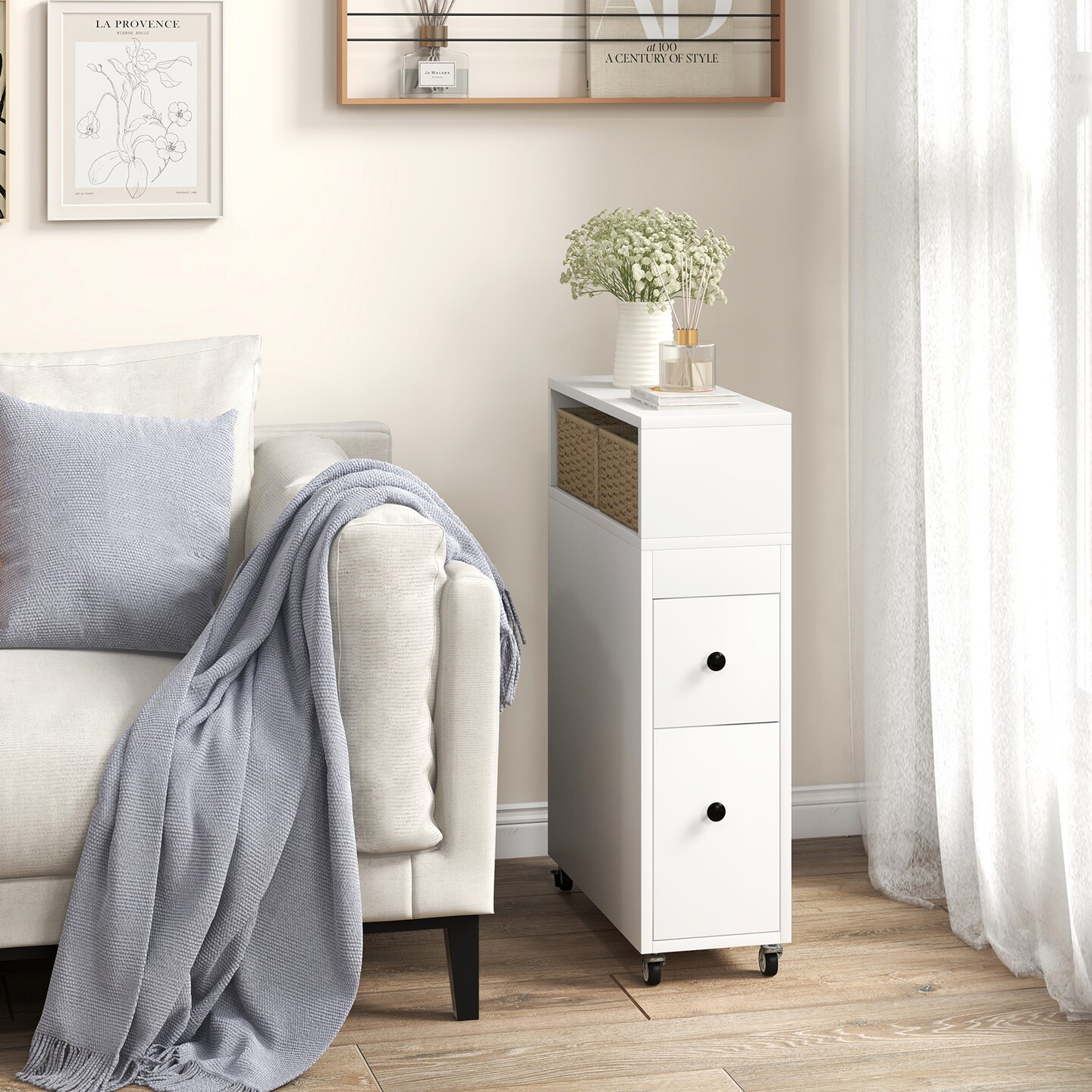 Slim Bathroom Storage Cabinet With 2 Slide Out Drawers