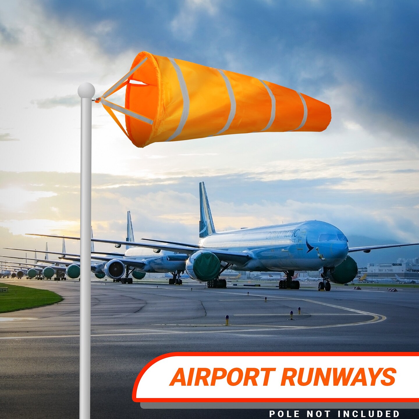 G128 Orange Windsock 60 Inch | Printed 210D Polyester | Heavy Duty Polyester Wind Direction Measurement with Reflective Belt, For Outdoor Airport, Farm and Park