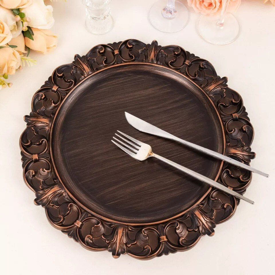 Dark Brown 6 Round 13&#x22; Aristocrat Style Acrylic Charger Plates