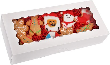 One Piece White Bakery Box with Window Pastry Boxes for Strawberries, Cookies and Desserts 12.5" x 5.5" x 2.5"