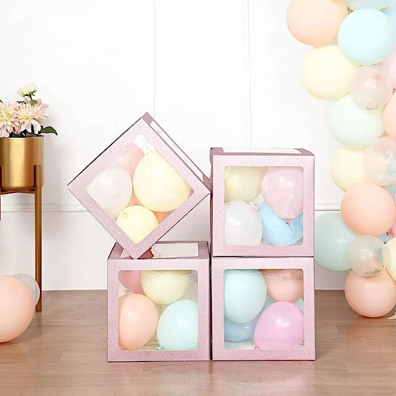 BLUSH 12" Transparent Balloon Boxes with Glittered Trim Centerpiece