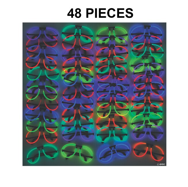 Red Blue & Green Glow Glasses with Black Plastic Ear Pieces 8" Bulk 48 Pc