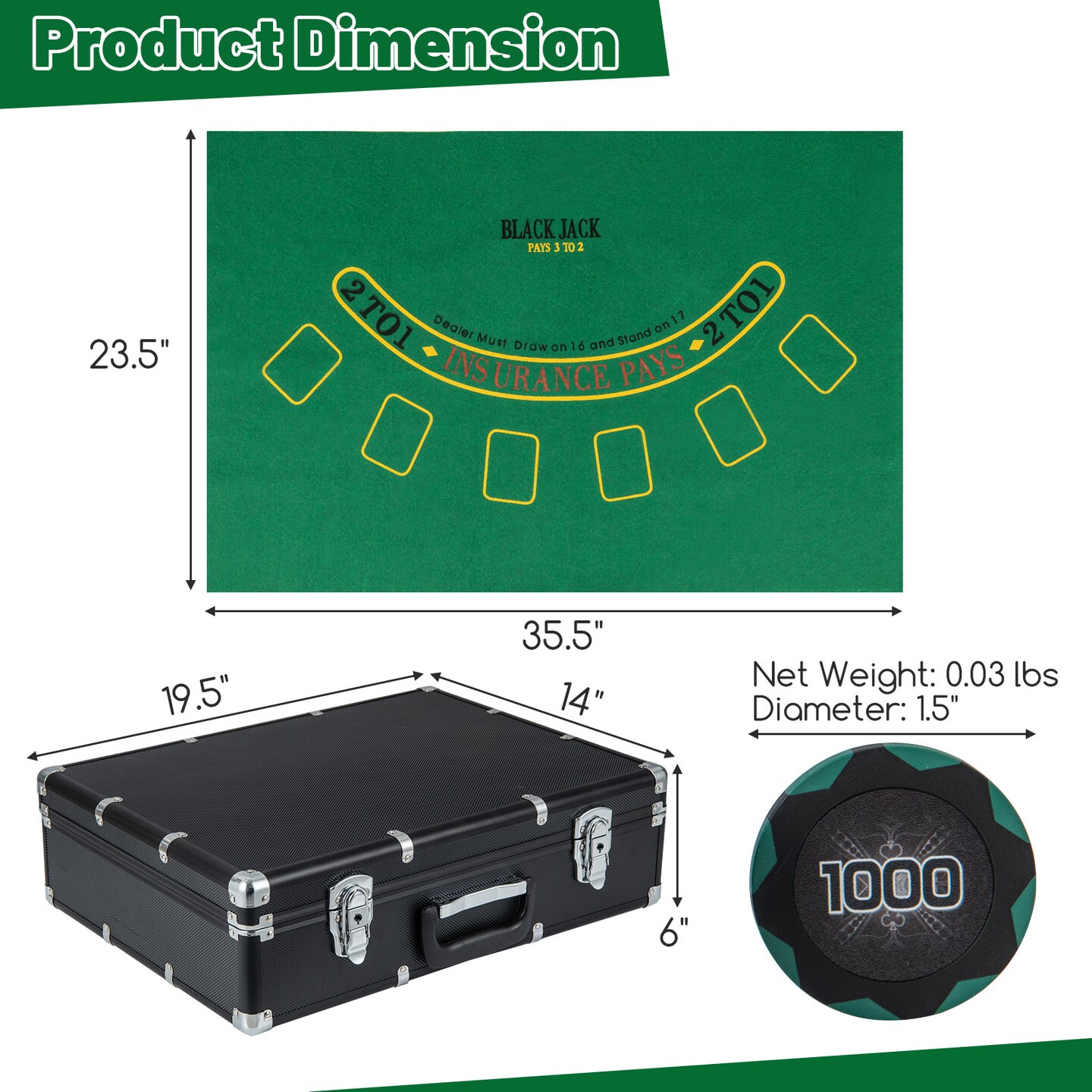 600-piece Poker Chip Set 14 Gram Claytec Chips With Carrying Case-black