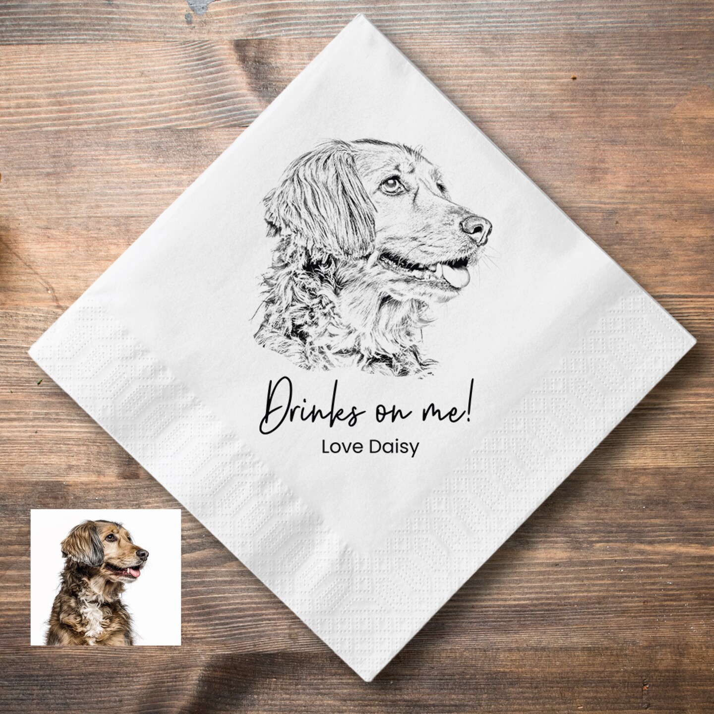 Custom Pet Sketch Cocktail Napkins, Pencil Sketch Portrait from Photo, Dog Wedding Napkins, Customized Pet Portrait Wedding Favors, Pet love