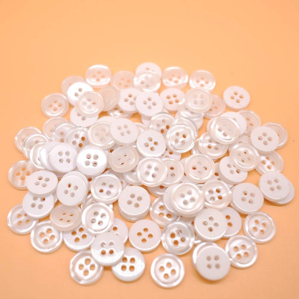 1mm 200Pcs Sewing Shirt Resin Buttons 4 Holes White Faux Pearl Finish