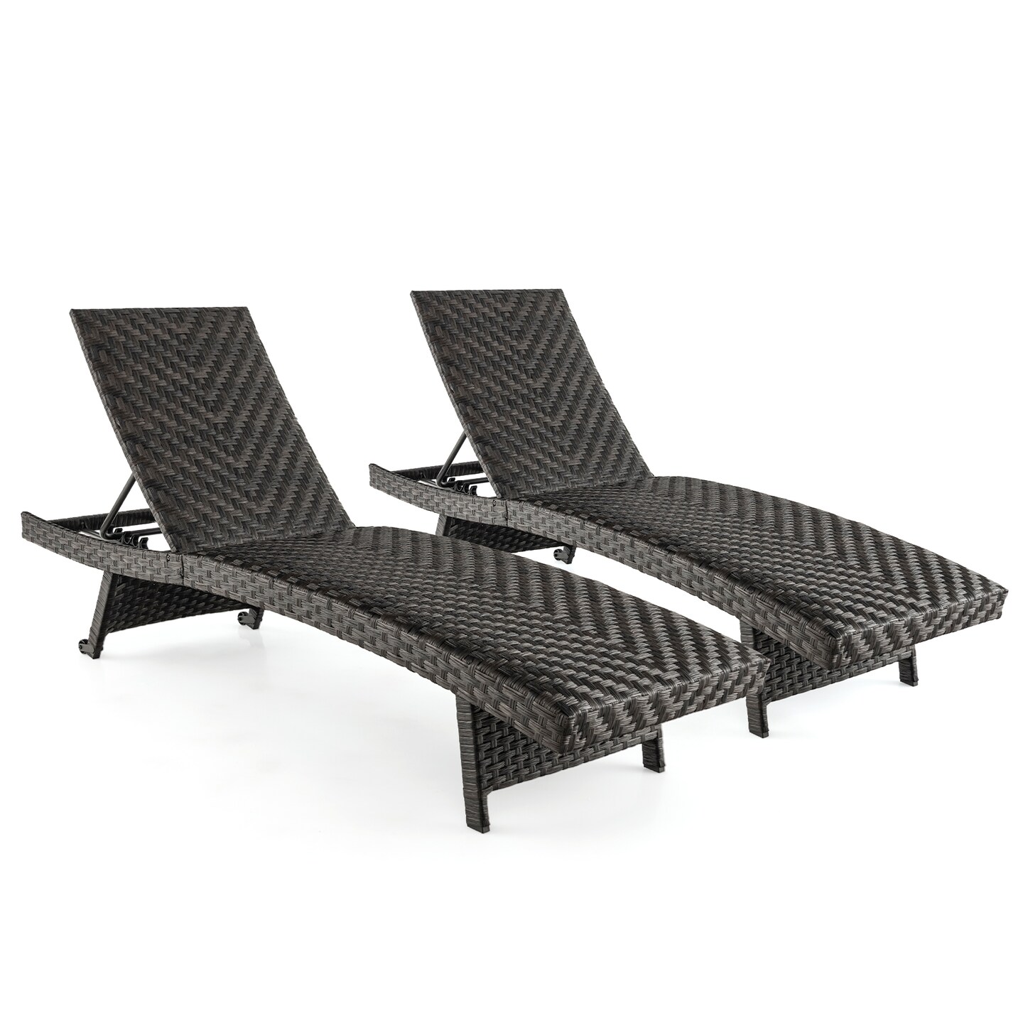 Folding Padded Rattan Patio Chaise Lounge With Adjustable Backrest And Quick Dry Foam