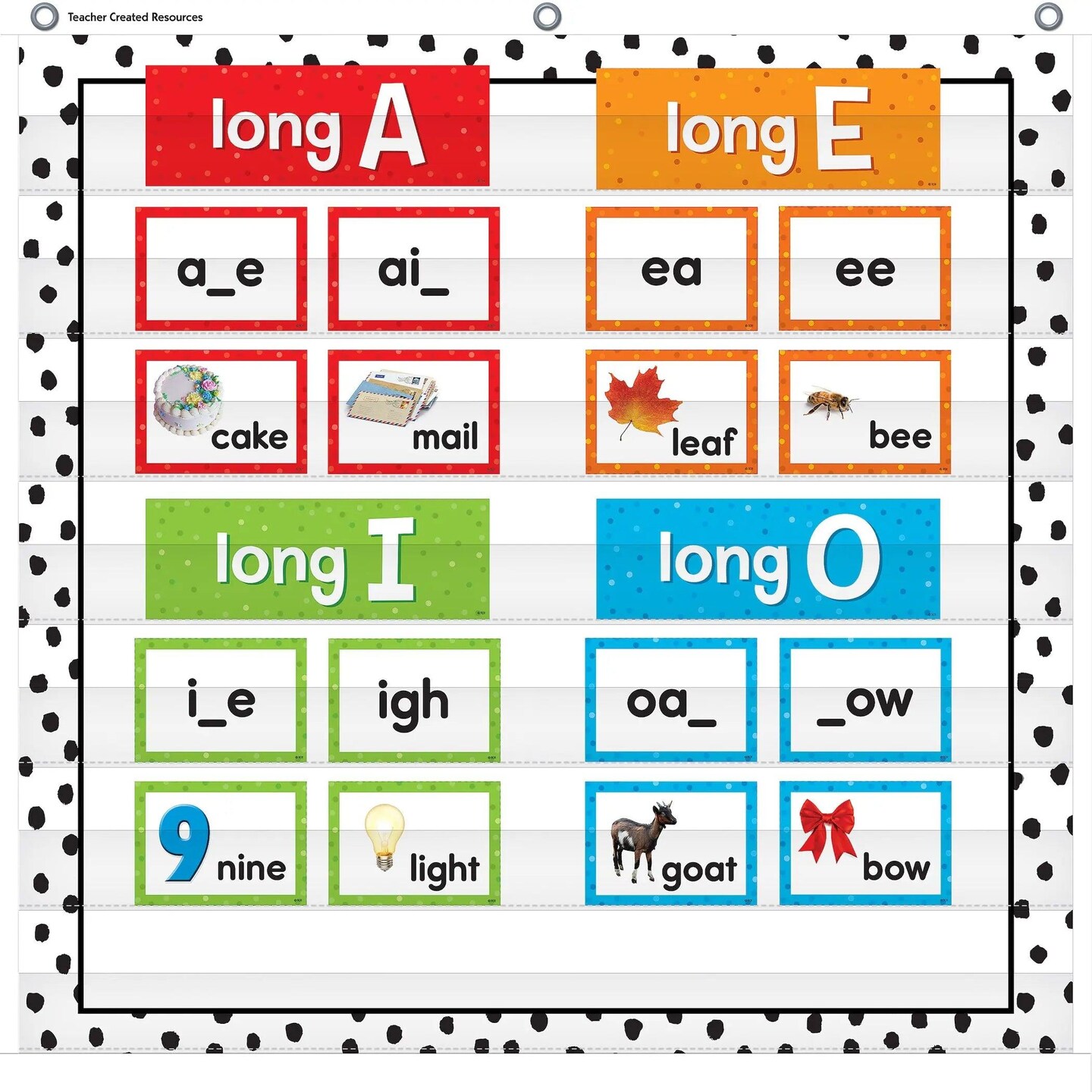 Black Painted Dots on White 7 Pocket Chart, 28&#x22; x 28&#x22;