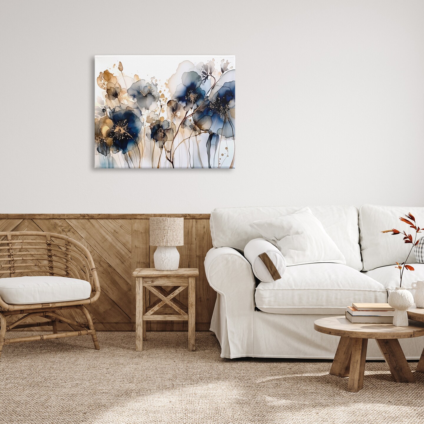 Stupell Industries Navy &#x26; Gold Abstraction Canvas Wall Art