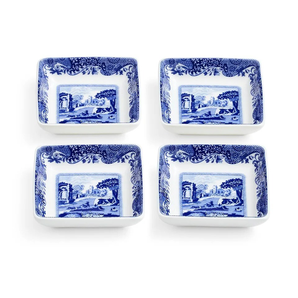 Spode Blue Italian Square Dishes Set of 4, 3 Inch, made of Fine Porcelain