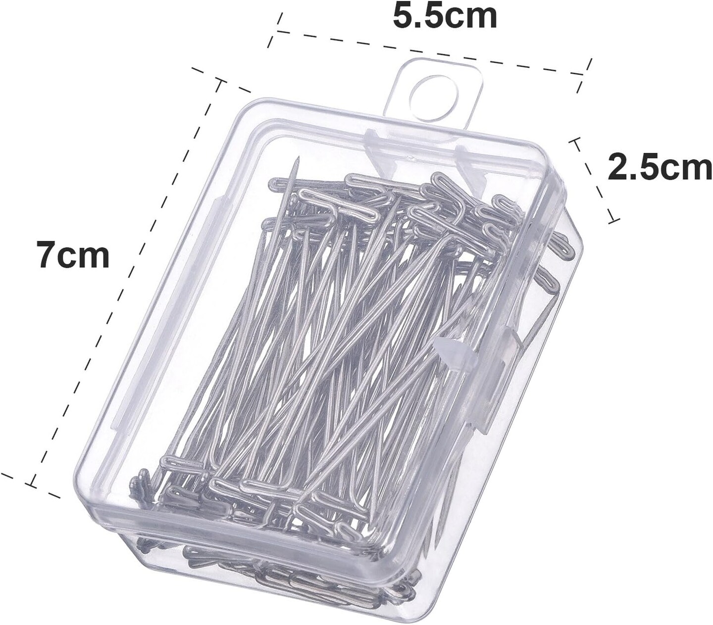 100 Pack Wig T-Pins 2 Inch with Plastic Box, Silver