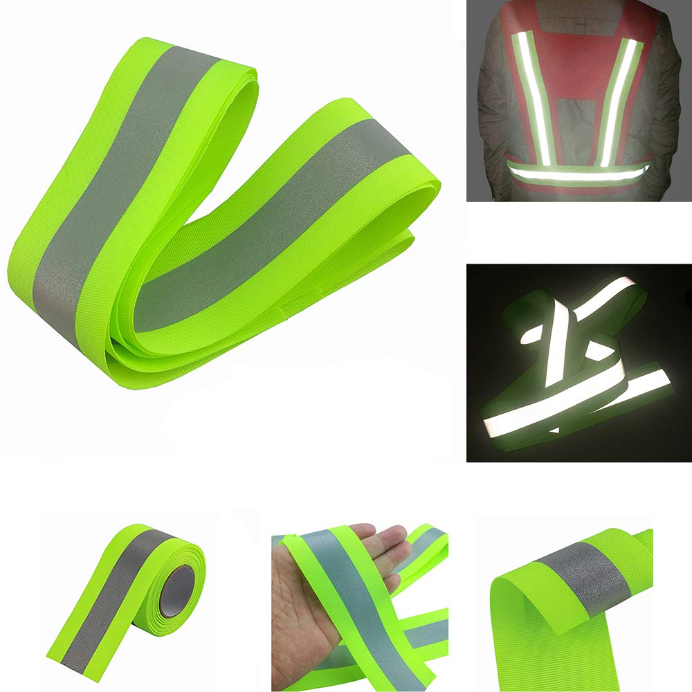 Silver Sew On Reflective Tape for Chothing Safety Fabric Webbing Trim Strip Green 2&#x22; x 16ft