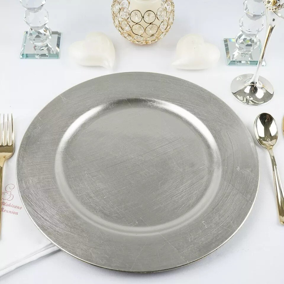 6 pcs 13&#x22; SILVER Round CHARGER PLATES