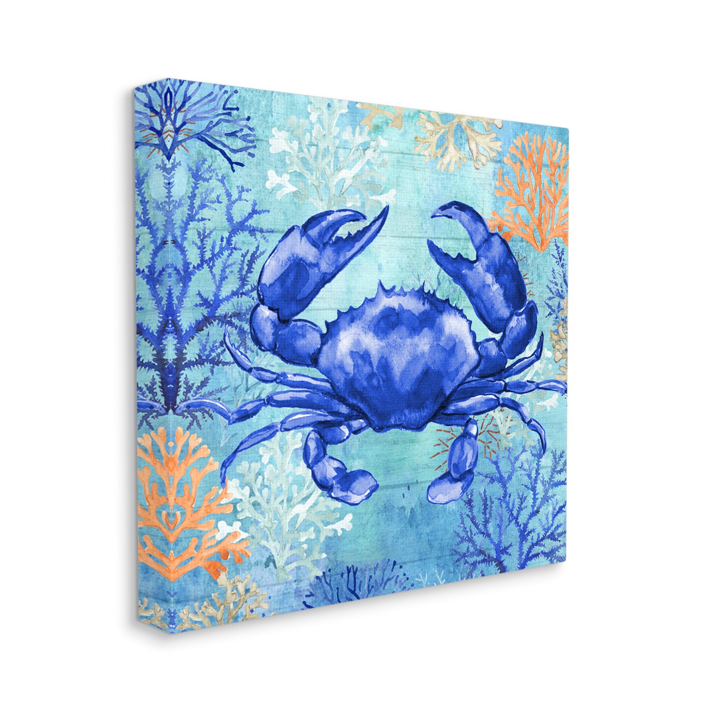 Stupell Industries Blue Crab with Coral Canvas Wall Art