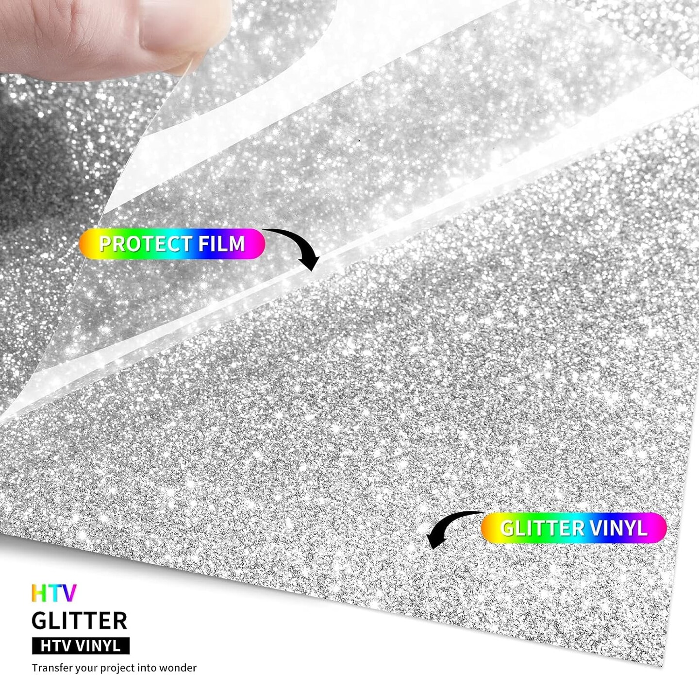 Silver-Glitter-HTV Silver Glitter Heat Transfer Vinyl - 12x5ft. Glitter Iron on Vinyl for Cricut T Shirts