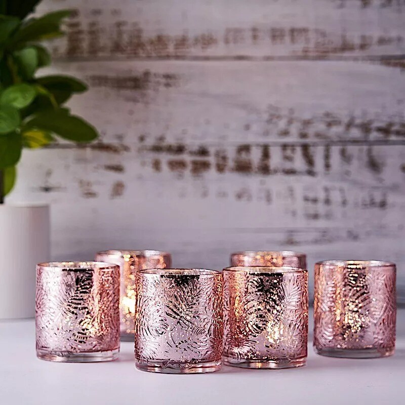6 pcs Blush Mercury Glass Votive Candle Holders Primrose Design