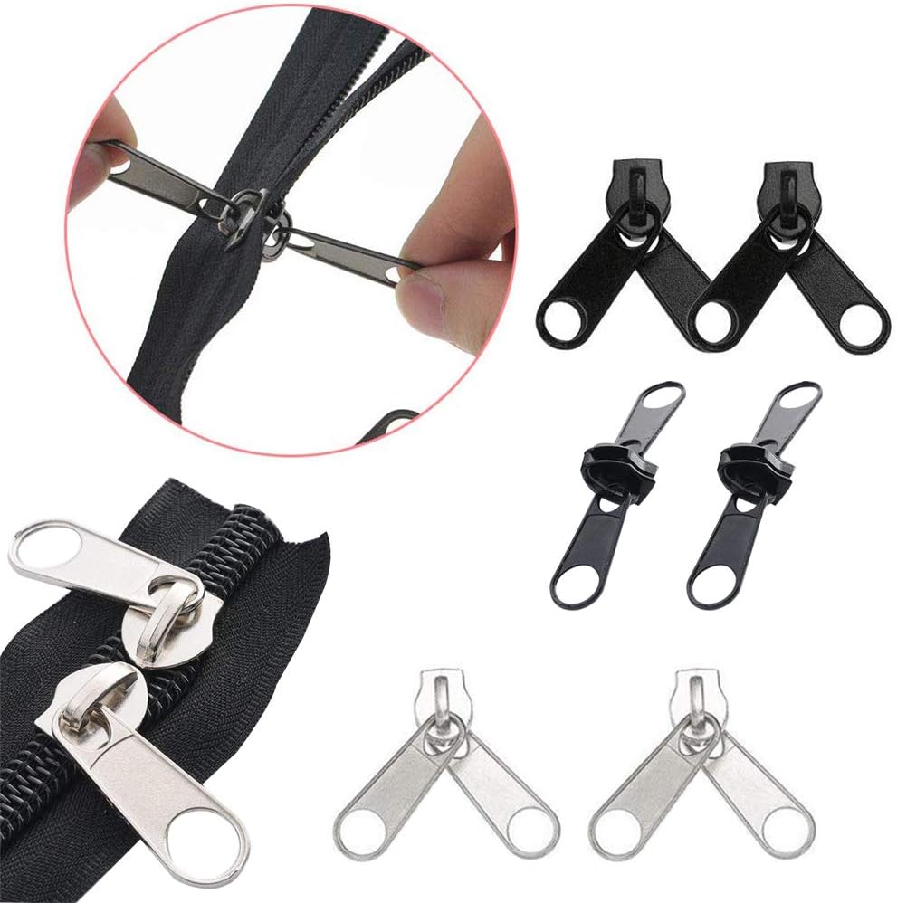 169Pcs Zipper Repair Kit Zipper Replacement Zipper Pull Rescue Kit with Zipper Install Pliers Tool and Zipper Extension Pulls for Clothing Jackets Purses Luggage Backpacks (Silver and Black)