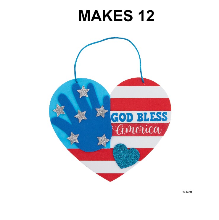 Patriotic God Bless America Heart-Shaped Handprint Sign Craft Kit - Makes 12