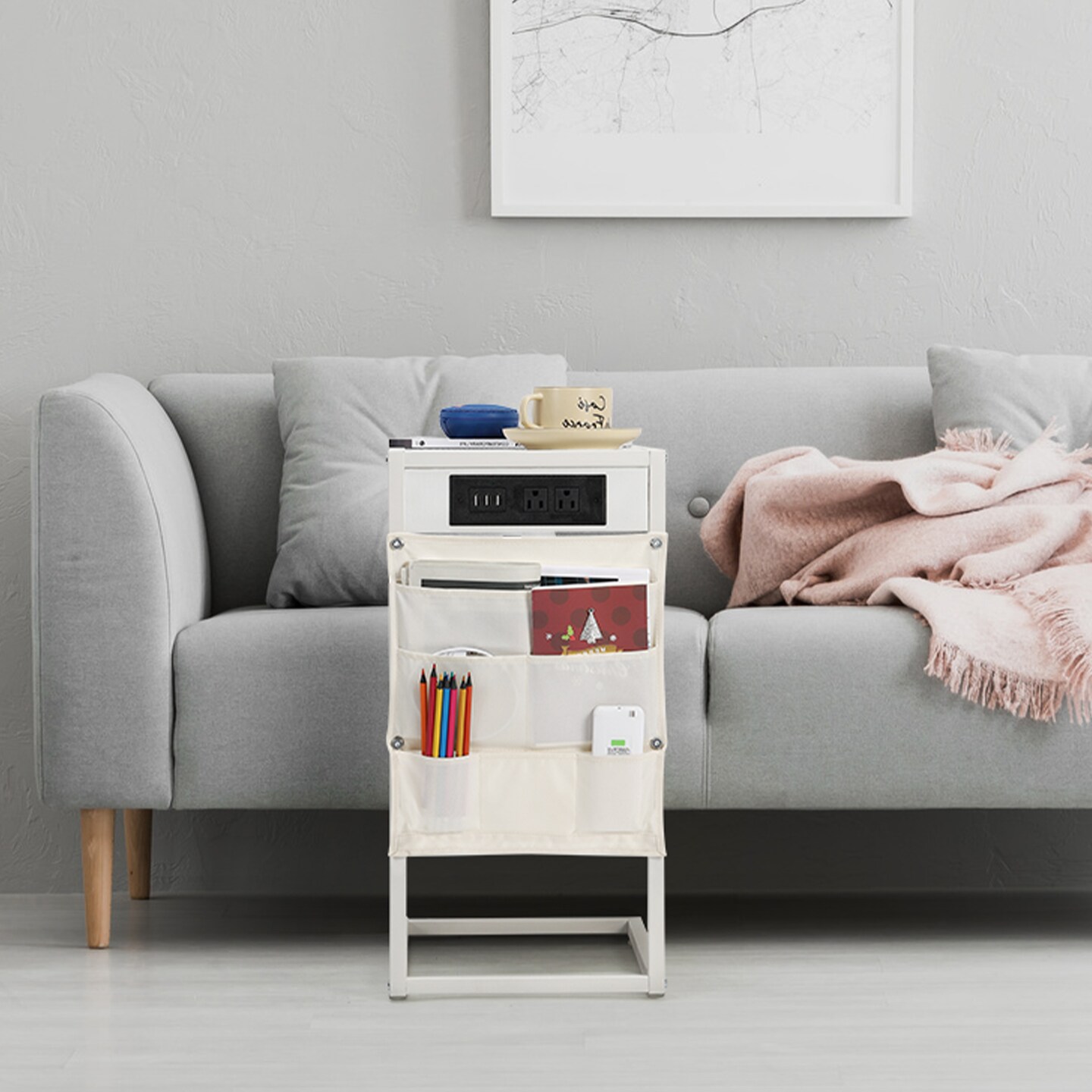 2PCS Side Table with Charging Station
