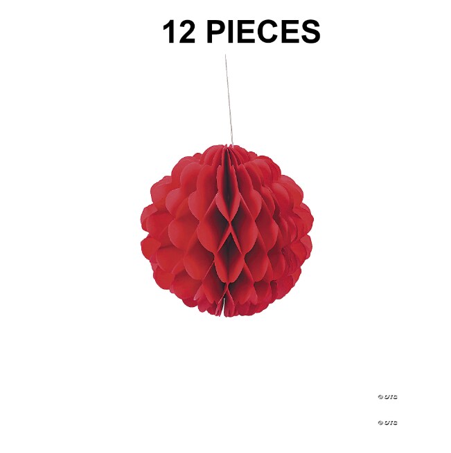 8&#x22; Red Hanging Honeycomb Tissue Paper Balls - 12 Pc.