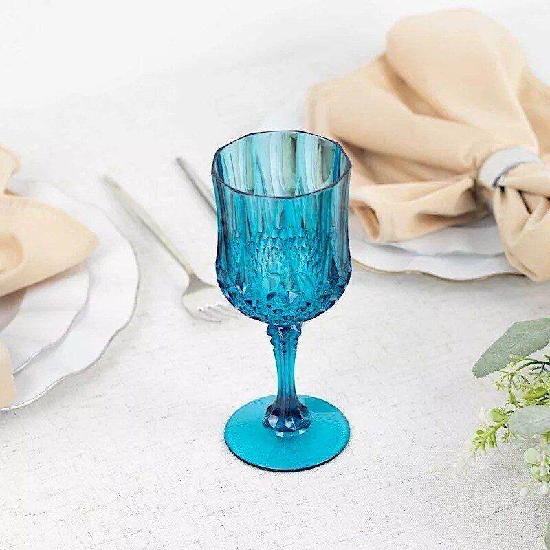 OCEAN BLUE 6 Plastic 8 oz Crystal Cut Goblets WINE GLASSES